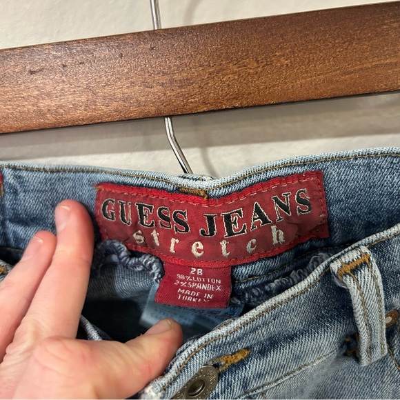 Vintage Guess Y2K Denim Jean Mini Distressed Stretch Skirt Women’s Size 28” - Picture 2 of 5